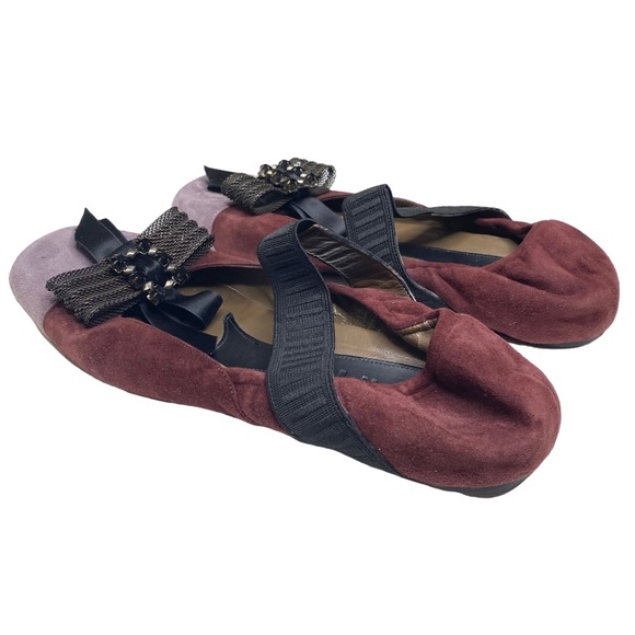 Marni ♔ Mary Jane Ballet Flats ♔ Lavender Suede + Black Crystal Embellishment ♔ - Picture 7 of 16